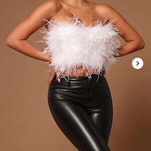 White Feather Strapless Crop Top